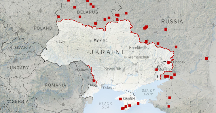 Tropas Russas cercando a Ucrânia